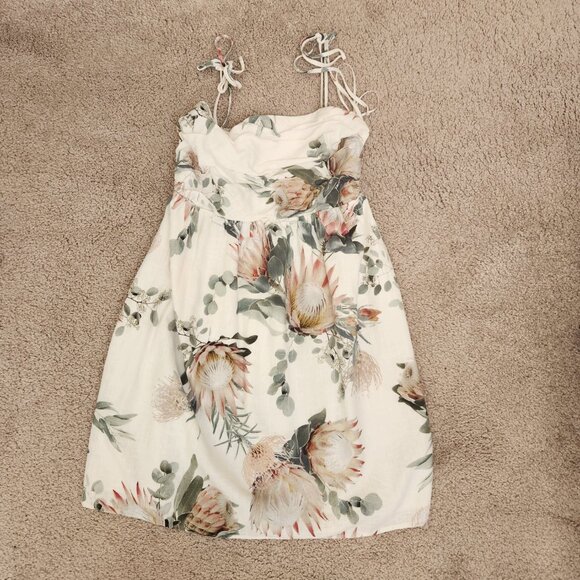 Brand New Linen Floral Ruched Mini Dress XS - Picture 5 of 7